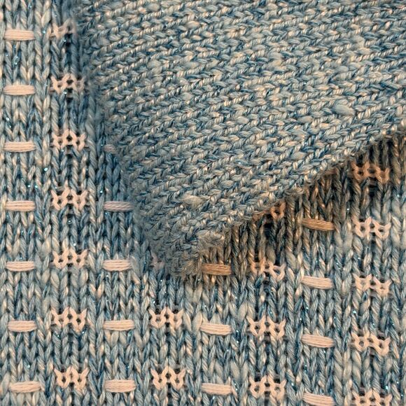 Talbots Petite Blue White Tweed Knit Front Zip Jacket Collard Cardigan Style NWT - Picture 7 of 12